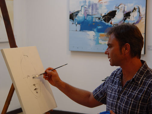 Peter Pharoah demonstrates his painting technique to our New Zealand visitors